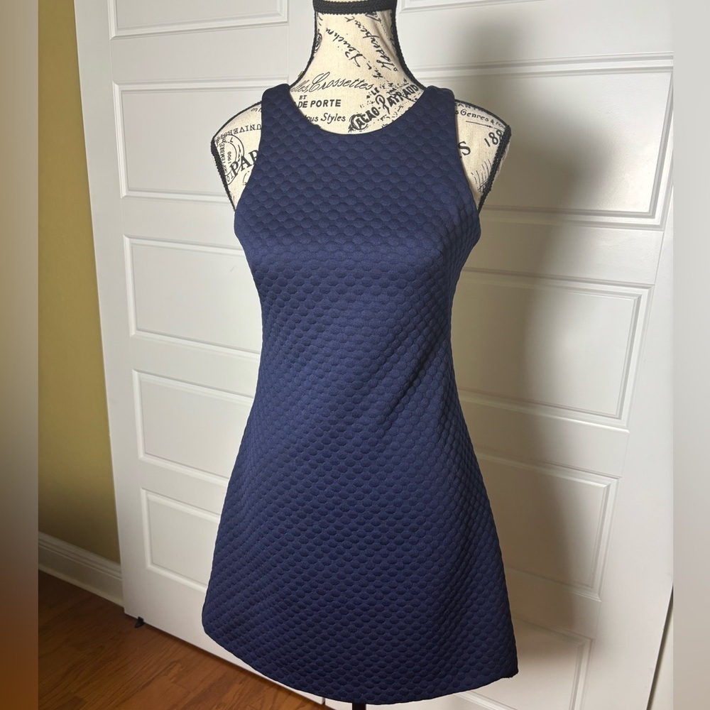 Amanda Uprichard Quilted Navy Sleeveless Mini Skater Style Dress size Small